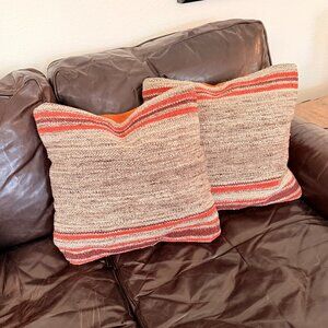 Pottery Barn 18x18 Wool Accent Pillows w/ Feather Inserts – Set of 2